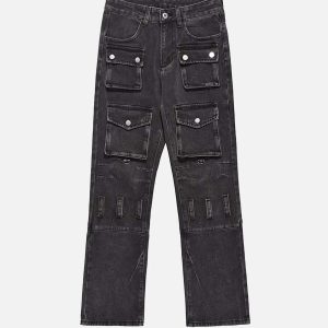 Concert Outfit Vintage Punk Distressed Multi-Pocket Jeans