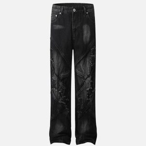 Concert Outfit Vintage Raw-Edge Ripple Straight-Leg Jeans