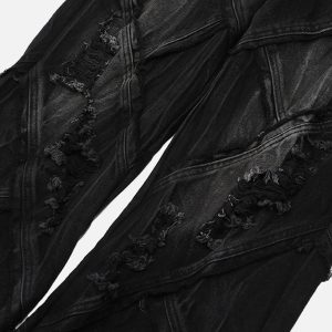 Concert Outfit Vintage Raw-Edge Ripple Straight-Leg Jeans