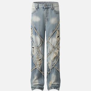 Concert Outfit Vintage Raw-Edge Ripple Straight-Leg Jeans