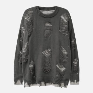 Concert Outfit Vintage Ripped Hole Oversized Sweater