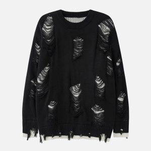 Concert Outfit Vintage Ripped Hole Oversized Sweater