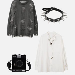 Concert Outfit Vintage Ripped Hole Oversized Sweater