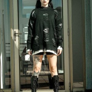 Concert Outfit Vintage Ripped Hole Oversized Sweater