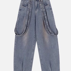 Concert Outfit Vintage Solid Double Strap Jeans