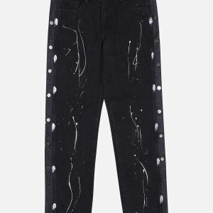Concert Outfit Vintage Splash Ink Breasted Jeans
