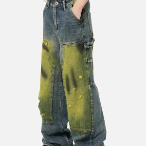Concert Outfit Vintage Spray-Painted Patch Ripped Jeans