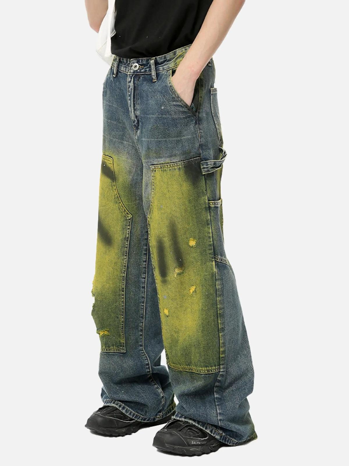 Concert Outfit Vintage Spray-Painted Patch Ripped Jeans Concert Outfit Vintage Spray-Painted Patch Ripped Jeans