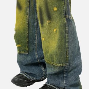 Concert Outfit Vintage Spray-Painted Patch Ripped Jeans