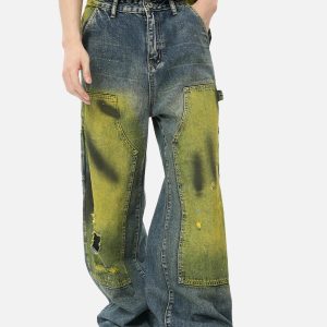 Concert Outfit Vintage Spray-Painted Patch Ripped Jeans