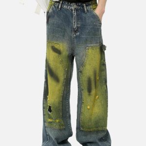 Concert Outfit Vintage Spray-Painted Patch Ripped Jeans