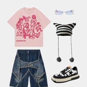 Concert Outfit Vintage Starry Fringe Hem Jorts