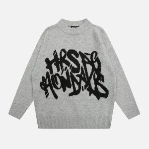 Concert Outfit Vintage street Letter Embroidery Sweater