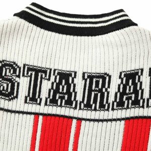 Concert Outfit Vintage Striped Baseball Short-Sleeved Knit Sweater