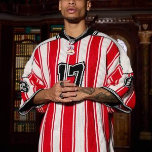 Concert Outfit Vintage Striped Baseball Short-Sleeved Knit Sweater