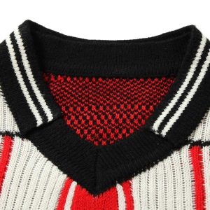Concert Outfit Vintage Striped Baseball Short-Sleeved Knit Sweater