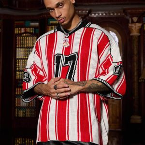 Concert Outfit Vintage Striped Baseball Short-Sleeved Knit Sweater