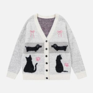 Concert Outfit Vintage Stripes Collision Color Thickened Cardigan