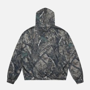 Concert Outfit Vintage Tree Camouflage Full Print Hoodie