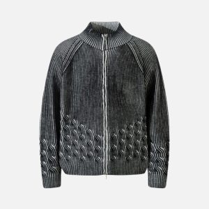 Concert Outfit Vintage Turtleneck Zipper Cardigan