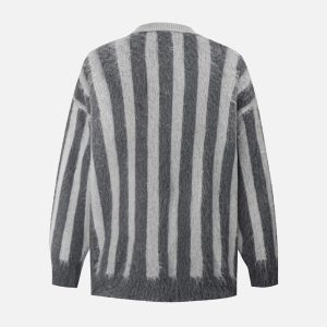 Concert Outfit Vintage Vertical Striped Polo Collar Sweater