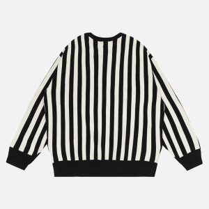 Concert Outfit Vintage Vertical Striped Preppy V-Neck Sweater