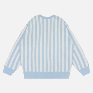 Concert Outfit Vintage Vertical Striped Preppy V-Neck Sweater