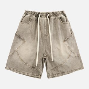 Concert Outfit Vintage Wash Deconstructed Drawstring Denim Shorts