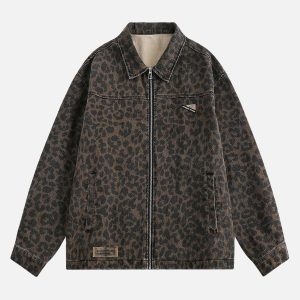 Concert Outfit Vintage Washed Cheetah Denim Jacket