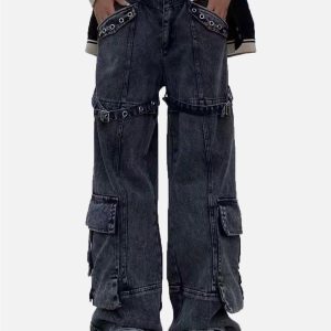 Concert Outfit Vintage Washed Denim Cargo Jeans