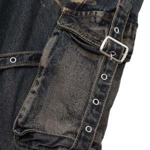 Concert Outfit Vintage Washed Distressed Multi Pocket Cargo Jeans