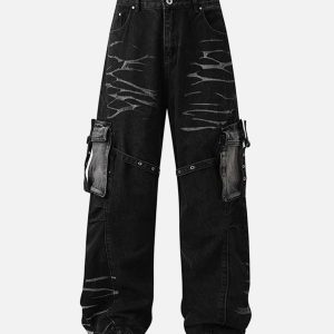 Concert Outfit Vintage Washed Distressed Multi Pocket Cargo Jeans