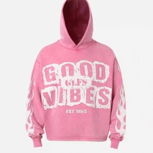 Concert Outfit Vintage Washed Letter Print Hoodie