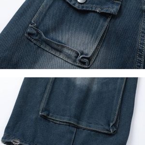 Concert Outfit Vintage Washed Multi-Pocket Jeans