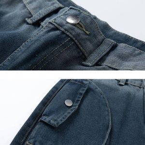 Concert Outfit Vintage Washed Multi-Pocket Jeans