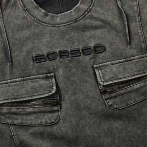 Concert Outfit Vintage Washed Multi-Pocket T-Shirt