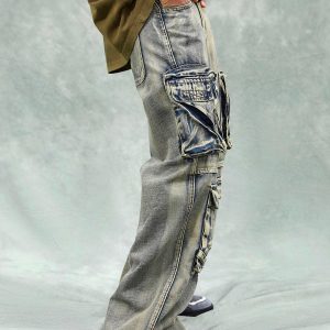 Concert Outfit Vintage Washed Multifunctional Denim Overalls