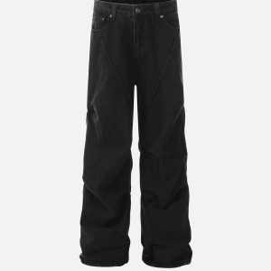 Concert Outfit Vintage Washed Pleated Straight Jeans