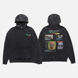 Concert Outfit Vintage Washed Print Hoodie