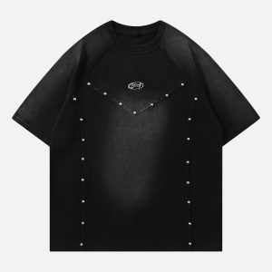 Concert Outfit Vintage Washed Stitching Rivets T-Shirt