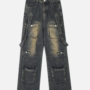 Concert Outfit Vintage Washed Web Rivets Hip-Hop Jeans