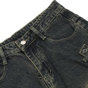 Concert Outfit Vintage Washed Web Rivets Hip-Hop Jeans