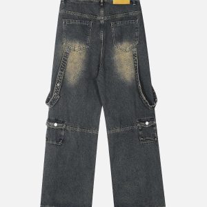 Concert Outfit Vintage Washed Web Rivets Hip-Hop Jeans