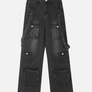 Concert Outfit Vintage Washed Web Rivets Hip-Hop Jeans