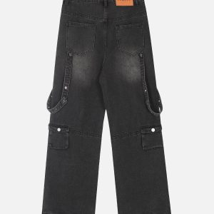 Concert Outfit Vintage Washed Web Rivets Hip-Hop Jeans