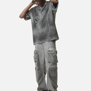 Concert Outfit Vintage Wasteland Style Multi Pocket Work Pants