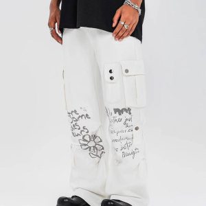 Concert Outfit Vintage Water-Slurry Print Cargo Pants