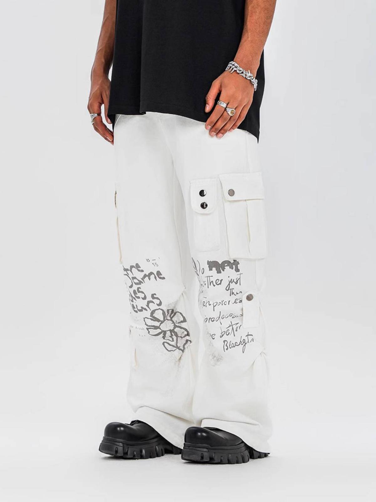 Concert Outfit Vintage Water-Slurry Print Cargo Pants Concert Outfit Vintage Water-Slurry Print Cargo Pants