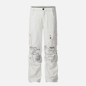 Concert Outfit Vintage Water-Slurry Print Cargo Pants