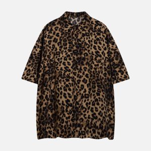 Concert Outfit Vintage Wild Leopard Print Button-Up Shirt